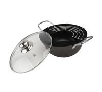 VALICLUD Japanese Style Deep Frying Pan with Lid and Detachable Oil Drainer Rack Non Stick Tempura Frying Pot for Crispy Low Oil Cooking
