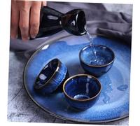 VALICLUD Japanese Style Sake Pot and Cups Vintage Ceramic Saki Flagon with Blue Sake Cups Handmade Traditional Liquor Kettle for Easy Pouring and Dishwasher Safe Use Wine Serving