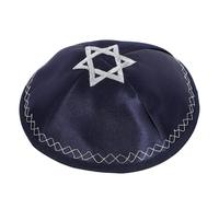 VALICLUD Jewish Hat Kippah for Men and Boys, Polyester Round Prayer Skull Cap with Star of David Decor, Embroidered Traditional Style for Everyday Use and Long Synagogue Services Dark Blue
