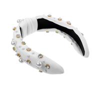 VALICLUD Knotted Wide Headband with Rhinestone and Simulated Pearl for Women and Teens Elegant Hair Accessories for Parties and Special Occasions Comfortable and Stylish Design White