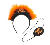 VALICLUD Korean Style Pirate Headband for Lightweight Skull Crossbone Hat with Orange Plume and Eye Patch Comfortable Halloween Masquerade Cosplay Accessory Party Costume