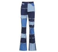 VALICLUD Ladies High Waist Patchwork Flare Bell Bottom Denim Jeans - Trendy Ripped Pants for Women