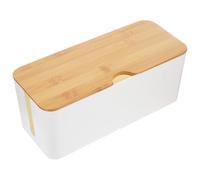 VALICLUD Large Capacity Power Cord Organizer Cable Management Box in White Hips and Bamboo Material Detachable Design Easy to Clean and Maintain for Office and School Desk Cord Hider