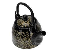VALICLUD Large Ceramic Teapot with Filter and Unique Handle for Home Restaurant and Tea House Use Elegant Black Blue Floral Pattern Easy to Clean Convenient Tea Serving Tool