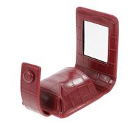 VALICLUD Leather Makeup Bag with Built Mirror Red Mini Cosmetic Pouch for Lipstick and Travel Elegant Portable Organizer for Women Stitched Cosmetic Holder