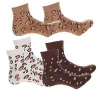 VALICLUD Leopard Print Socks Animal Pattern Print Socks Autumn Winter Wool Fuzzy Crew Socks 3Pcs