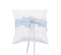 VALICLUD Light Blue Wedding Ring Cushion Bowknot Lace Pillow 6X6X2 Inches Portable Ring Carrier for Ceremony Engagement
