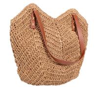 VALICLUD Lightweight Hollowed-out Woven Tote Bag for Women Large Capacity Summer Shoulder Bag Made of Paper Rope and Polyester Cotton Stylish Vacation and Everyday Beach Handbag Artistic