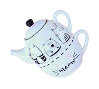 VALICLUD Lovely Cat Pattern Ceramic Tea Cup Teapot Set for Home Use Elegant Black and White Design with Thick Base for Drinking Tea and Decorative Display
