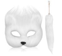 VALICLUD Mask and Tail Costume Set for Halloween Parties Half Animal Mask for Women Intricately Designed Cosplay Accessory for Festive Events and Celebrations