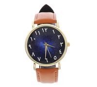 VALICLUD Men’s Wrist Watch Dark Blue Starry Dial, Arabic Numerals Quartz Leather Strap, Decorative Casual Wrist Ornament for Adults, Brown Gold Case Design Suitable for Leisure Wear