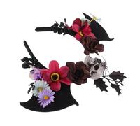 VALICLUD Mexican Flower Crown Skull Headband with Bat Wings for Halloween Day Dead Costume Party Spooky Fabric Headpiece for Masquerade Cosplay and Ghost Festival Dress Up
