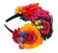 VALICLUD Mexican Flower Headband Floral Headpiece for Women Day Dead Accessory Simulated Flower Crown Halloween Decoration