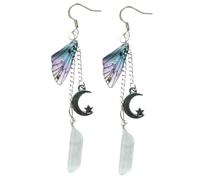 VALICLUD Minimalist Silver Crystal Fairy Wings Dangle Earrings with Moon Charm and for Women Lightweight Alloy Jewelry gift for for for for for for for Birthdays Parties Weddings