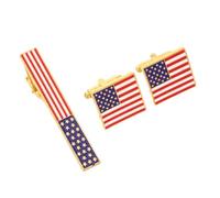 VALICLUD Modern US Flag Cufflinks and Tie Clip Set for Men and Women, Alloy Material with 3d US Flag Shape, for Patriotic Events and Formal Gatherings, Versatile and Secure Accessory