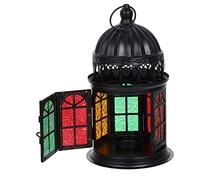 VALICLUD Moroccan Style Colorful Glass Tealight Candle Holder Pendant Lamp Lightweight Decorative Hanging Light and Freestanding Ornament for Home Garden Holiday Parties Retro Chic Design