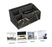 VALICLUD Multifunctional Desktop Organizer Tissue Box with Compartments Leather Facial Tissue Holder and Remote Controller Storage for Home Office Living Chic Black Gold Marble Design