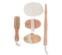 VALICLUD Natural Bamboo Wood Bristle Bath Brush Set 4pcs Long Handle Back Scrubber and Pumice Foot Stone Exfoliating Cleaning Scrub for Home Bathing Care