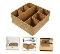 VALICLUD Natural Straw Woven Organizer Basket with Dividers Multifunctional Storage Box for Kitchen Pantry Home Office Makeup and Sundries Wicker Craft Storage
