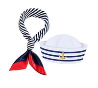 VALICLUD Nautical Captain Hat and Scarf Set Stylish and Striped Outfit for Halloween Cosplay and Parties Comfortable Accessories for Men and Women