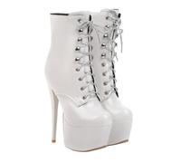 VALICLUD Patent Leather High-heel Lacing Boots for Women Chic Short Ankle Boots with Thin Heels Breathable Non-slip Material Stylish Stage Shoes for Autumn Winter with Jeans Dresses