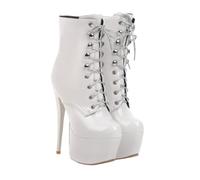 VALICLUD Patent Leather Lacing Ankle Boots for Women Thin Heel Short Boots Comfortable Non-slip Autumn Winter Footwear Chic Stage and Nightclub Shoes Stylish with Jeans and Dresses