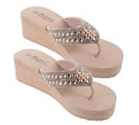 VALICLUD Pearl Shoes Non Slip Slipsole Flops for Women Summer Outdoor Wear Pink Comfortable Wedge Sandals with Fresh Chic Design