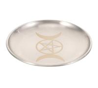 VALICLUD Pentagram and Moon Patterned Iron Tray Gold Altar Plate for Candle Holding and Sacred Offerings in Home and Temple