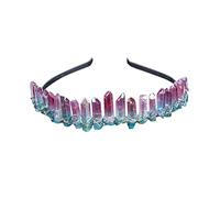 VALICLUD Pink and Green Crystal Crown Headband for Women Bridal Hair Accessories Natural Quartz for Weddings and Special Occasions