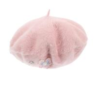 VALICLUD Pink Bunny Hat Women's French Beret, Imitation Wool Bow Beret for Autumn Winter, Soft Warm Cozy Artist Style Hat for Women and Baby Girl