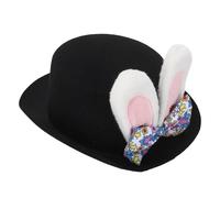 VALICLUD Plush Bunny Ears Top Hat with Bow White - Soft Easter Rabbit Costume Accessory for Spring Party and Cosplay Headwear