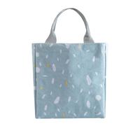 VALICLUD Portable Thermal Bento Lunch Bag with Printed Cotton Linen, Blue | Space Saving Fold, Easy to Clean Finish, for Office Workers, Commuters, School Lunch and Camping
