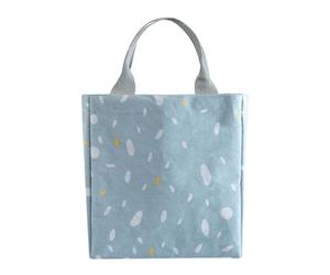 VALICLUD Portable Thermal Bento Lunch Bag with Printed Cotton Linen, Blue | Space Saving Fold, Easy to Clean Finish, for Office Workers, Commuters, School Lunch and Camping