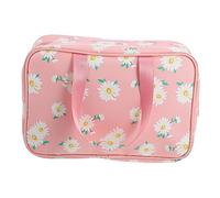 VALICLUD Pu Makeup Bag Large Waterproof Cosmetics Pouch with Daisy Flower Pattern, Travel Cosmetic Bag for Women Girls, Stylish Pink Handheld Toiletry Organizer