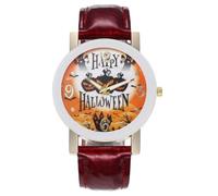 VALICLUD Pumpkin with Precise Quartz Movement Halloween Theme Witch Castle Quartz Watch and Elegant Metal Red Belt for Women for Halloween Party and School Party