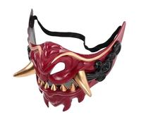 VALICLUD Red Demon Samurai Mask Cosplay Face Cover Adjustable Fit for Men and Women Vibrant Costume Mask for Halloween Masquerade Carnival and Festival Events