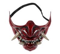VALICLUD Red Japanese Monster Demon Samurai Half Face Mask for Adults Flexible Fit Halloween Masquerade Cosplay Party Accessory with Realistic Details for Themed Events