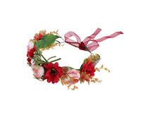 VALICLUD Red Simulation Flower Wreath Bridal Headband Hair Accessory for Weddings Parties and Photoshoots Lightweight Floral Crown for Brides and Special Occasions