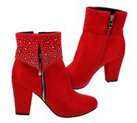 VALICLUD Red Wedge Heel Ankle Booties with Rhinestones, Chic Short Wedding Boots for Women, Size 41, Autumn Winter Bridal Pumps for Parties and Formal Events