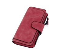 VALICLUD Red Women Pu Wallet Triple-fold Matte Finish Buckle Purse Multiple Card Slots for Ladies, Large Capacity Clutch Suitable for Daily Use