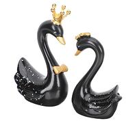 VALICLUD Resin Swan Sculptures Large Black Pair Delicate Craft Decors for Birthday Cake Toppers Home Office Table Ornaments Non Fading Decorative