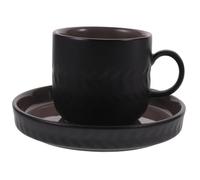 VALICLUD Retro Ceramic Tea Cup and Saucer with Matte Black Exterior and Red Grey Interior Decorative Water Mug for Festival Gift Party Afternoon Tea Comfortable Handle Design