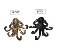 VALICLUD Retro Octopus Iron Hook Wall Mounted Key Holder Vintage Animal Shape Cast Tentacles Rack for Home Bathroom Kitchen Bedroom Organization Golden