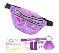 VALICLUD Retro Party Costume Accessories for Women Vintage Neon Light Lightweight Prom Outfit with Fishnet Gloves Headband Colorful Necklace Bracelet Waist Bag for Disco Dance Events
