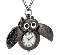 VALICLUD Retro Vintage Owl Pocket Watch with Crescent Detail Black Metal Case Decorative Gift for Friends and Family
