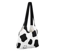VALICLUD Reusable Canvas Tote Bag with Cow Smile Pattern Lightweight Shoulder Bag for Women Multipurpose Shopping Work Beach Travel with Inner Pocket and Magnetic Snap Closure