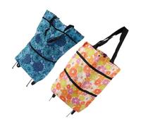 VALICLUD Reusable Shopping Bags Oxford Cloth 2pcs Large Capacity with Wheels Trolley Pouches Sturdy Wheels for Easy Rolling for Outdoor Shopping and