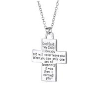 VALICLUD Reversible Cross Pendant Necklace for Mom Footprint and Inspirational Engraving Christian Jewelry Gift