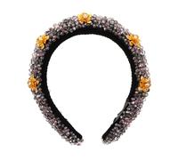 VALICLUD Rhinestone Bejewelled Crystal Beaded Headband with Pearl Flower Design Thick Velvet Fabric Lining Comfortable Wedding Guest Hair Accessory for Women