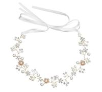 VALICLUD Ribbon for Headband and Bridal Adjustable Rhinestones with Imitation Pearls, Classic White Alloy Flower Accessory Hair Weddings, Parties, and Celebrations